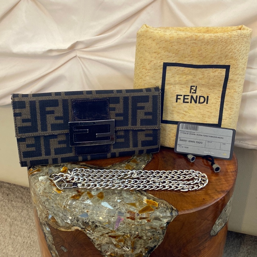 Fendi Donna Zucca Wallet with Chain, Card and Dust Bag